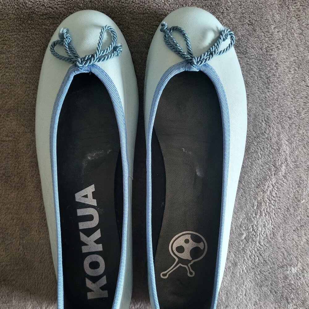 Kokua Chic Leather Light Blue Ballet Flats Made in Barcelona Spain EU 37 US 7
